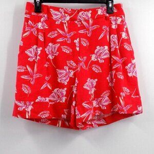Joie Shorts High Rise Size 6 Linen Blend Coral White Floral Cuffed